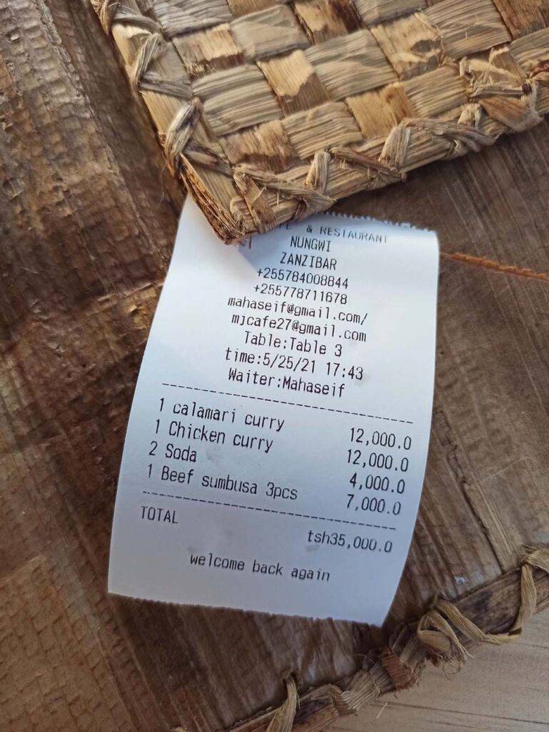 zanzibar ceny restauracja nungwi ile kosztuje obiad Zanzibar ceny