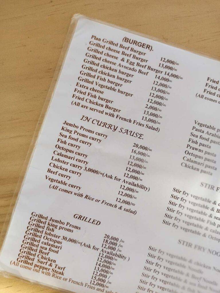 zanzibar ceny restauracje bary Zanzibar ceny