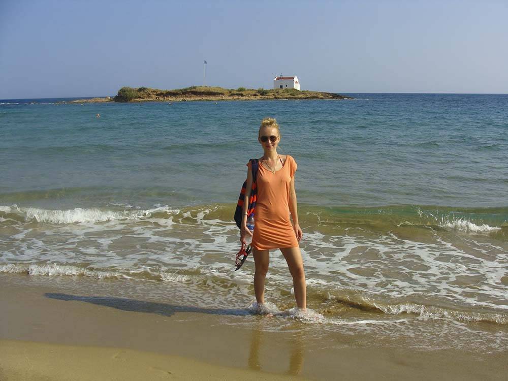 Kreta Grecja Malia plaża i wysepka z kościółkiem