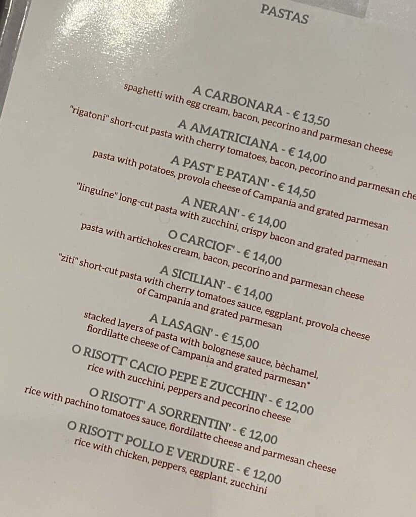 Ceny w menu w restauracji w Rzymie listopad 2023 ile kosztuje jedzenie w restauracjach w Rzymie